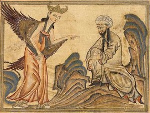 L'Arcangelo Gabriele riporta il Corano,arte islamica