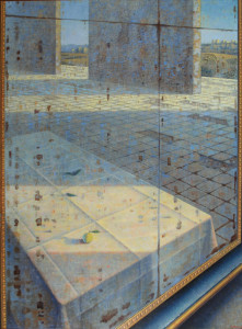 G. Modica, Il grande specchio (la luce il giorno dopo) 1999 olio tavola cm. 160x120(collezione  international festival Art  Museo Nanchino)