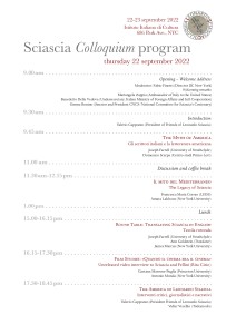   Programma del XIII Leonardo Sciascia Colloquium (New York, 22-23 settembre 2022)]