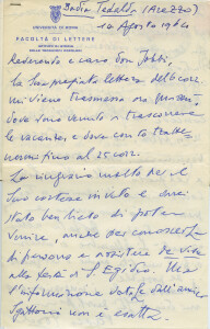 Lettera di Paolo Toschi a Don Nicola Jobbi, 14 agosto 1964 (Fondo Jobbi, Biblioteca Regionale “Melchiorre Dèlfico”/Centro Studi Don Nicola Jobbi)