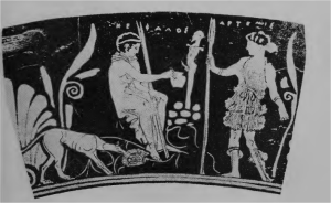 La scena rappresenta un’offerta votiva presso un’erma al cospetto di Artemide. Fonte: M.P. Nilsson, Greek folk-religion: 143. 