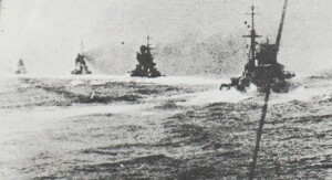 L’ultima missione, marzo 1941: da sinistra gli incrociatori Zara, Pola, Fiume, Garibaldi (da Pack, “Azione notturna …”)