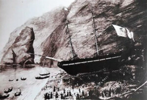 Launching of a brig in shipyard of Alimuri, Meta, (Maresca Passaro, 2011).  