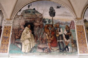 San Benedetto catechizza i contadini, affresco del Monte Oliveto
