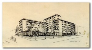 1953 Progetto di complessi di abitazioni in area angolare tra le vie Notarbartolo e Marchese Ugo, in cui nella più ampia spazialità è l’inserimento del cinema successivamente chiamato “Fiamma”.