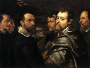 3.P. P. Rubens. Autoritratto con amici a Mantova. Dipinto a olio su tela (77,5x161 cm) realizzato tra il 1602 ed il 1604. Wallraf Richartz Museum di Colonia.