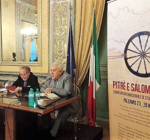 Antonino Buttitta e Lombardi Satriani in occasione del convegno su Pitrè e Salomone Marino, dicembre 2016