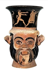 Kantaros con figura antropomorfa di testa di satiro, Atene V sec. a. C., Museo archeologico nazionale di Napoli