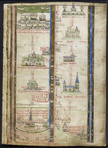 Itinerario medioevale di Pellegrinaggio da Londra all'Italia (MS Royal, 13CVII.3), sec. XIII