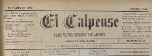 Testata del quotidiano gibilterrino in lingua spagnola “El Calpense”, del 9 luglio 1891 con la descrizione delle operazioni di recupero del relitto del piroscafo (Archivio iconografico G. Palumbo).