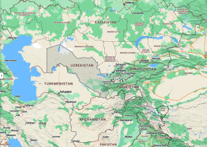 La Repubblica dell’Uzbekistan, estensione geografica e limiti politici odierni, da wikipedia;