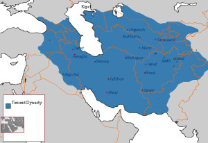 Estensione approssimativa dell’impero Timuride, da Wikipedia; 