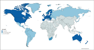 Mappa delle aree di influenza di Occidente e Oriente